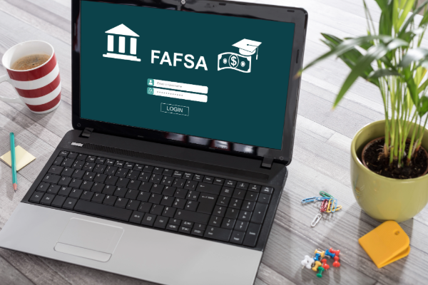 FAFSA on laptop screen on a desk